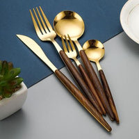 Besteckset | Holz | 30-teilig | Stilvoll | Langlebig | Edelstahl | Vielseitig-Gold-Luzern Mode