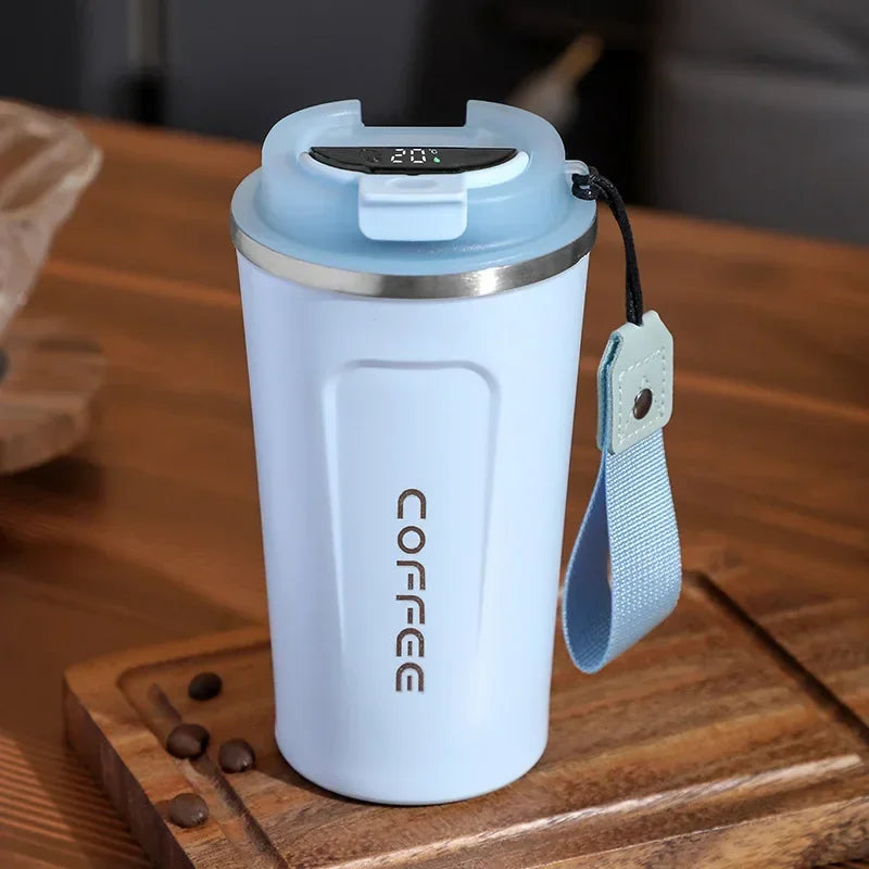 Thermosbecher | Temperaturanzeige Langlebig Vielseitig Isolierend-Blau mit Trageschlaufe-380ML-Luzern Mode