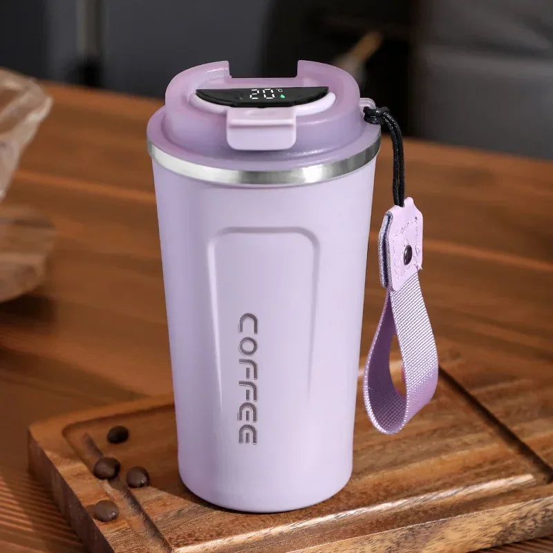 Thermosbecher | Temperaturanzeige Langlebig Vielseitig Isolierend-Lila mit Trageschlaufe-380ML-Luzern Mode