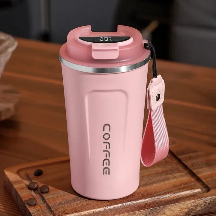 Thermosbecher | Temperaturanzeige Langlebig Vielseitig Isolierend-Rosa mit Trageschlaufe-380ML-Luzern Mode