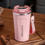 Thermosbecher | Temperaturanzeige Langlebig Vielseitig Isolierend-Rosa mit Trageschlaufe-380ML-Luzern Mode
