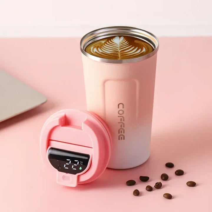 Thermosbecher | Temperaturanzeige Langlebig Vielseitig Isolierend-Rosa-Weiß-380ML-Luzern Mode