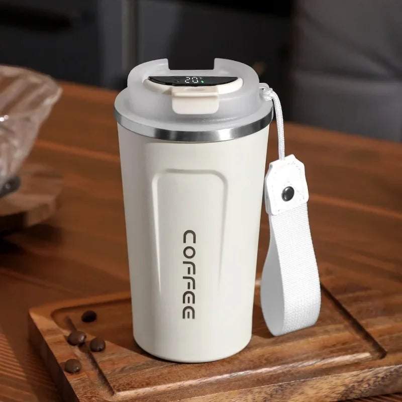 Thermosbecher | Temperaturanzeige Langlebig Vielseitig Isolierend-Weiß mit Trageschlaufe-380ML-Luzern Mode