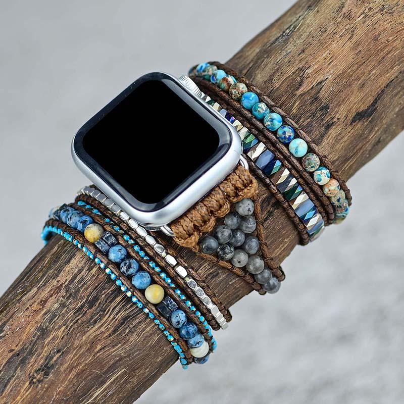 Apple Watch Armband aus Naturstein und Wachsschnur-Luzern Mode