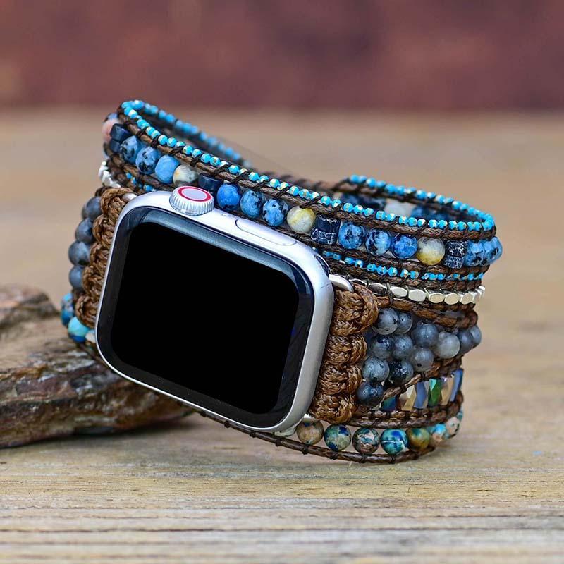Apple Watch Armband aus Naturstein und Wachsschnur-S (14-16 cm)-Luzern Mode