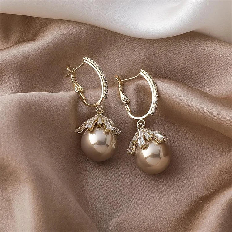 Perlenohrringe | Groß Vintage Stilvoll Glänzend Einzigartig Vielseitig-Taupe-Luzern Mode
