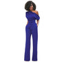 Einfache Damen-Jumpsuit | Enganliegend | Kaltgeschulter | Halblange Ärmeln-Blau-S-Luzern Mode