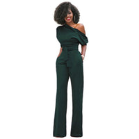 Einfache Damen-Jumpsuit | Enganliegend | Kaltgeschulter | Halblange Ärmeln-Grün-S-Luzern Mode