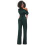 Einfache Damen-Jumpsuit | Enganliegend | Kaltgeschulter | Halblange Ärmeln-Grün-S-Luzern Mode
