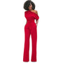 Einfache Damen-Jumpsuit | Enganliegend | Kaltgeschulter | Halblange Ärmeln-Rot-S-Luzern Mode