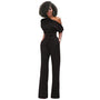 Einfache Damen-Jumpsuit | Enganliegend | Kaltgeschulter | Halblange Ärmeln-Schwarz-S-Luzern Mode