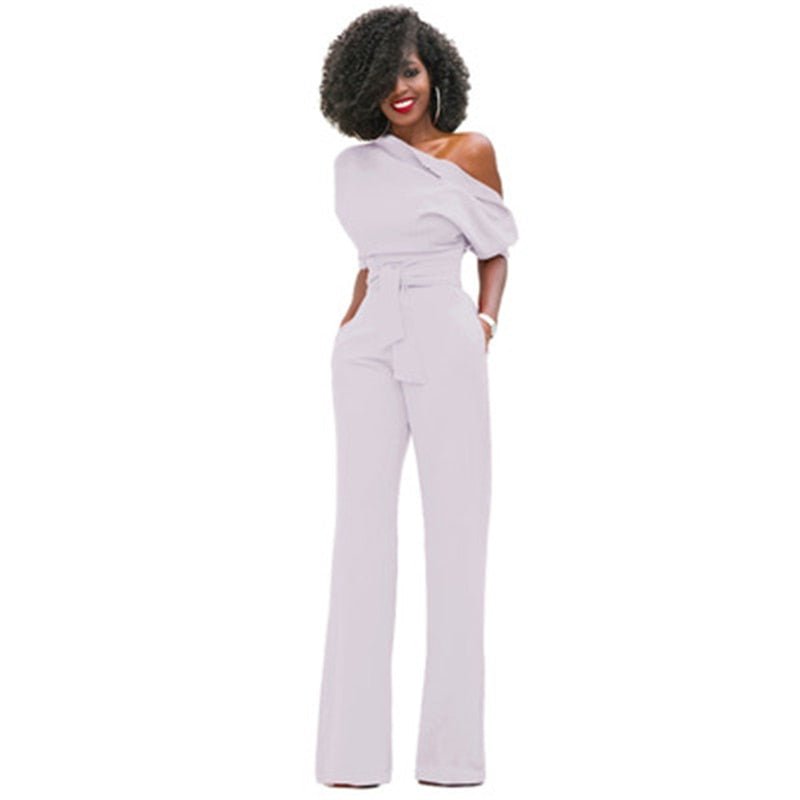 Einfache Damen-Jumpsuit | Enganliegend | Kaltgeschulter | Halblange Ärmeln-Weiß-S-Luzern Mode