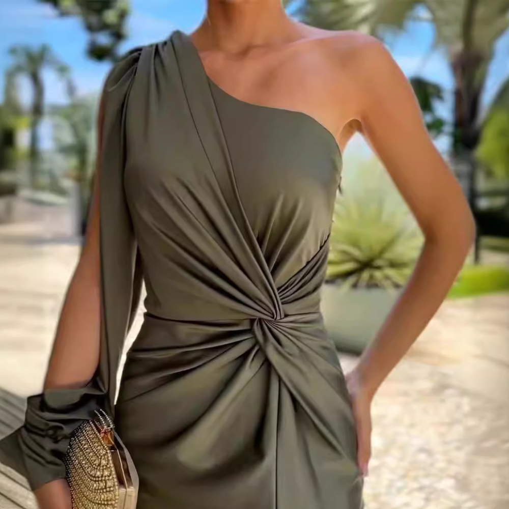 Elegantes Damen Einarm-Kleid mit Raffungen für Partys-Luzern Mode