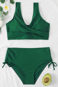 Bikini | Einfarbig | 2-teilig | Sportlich | Breite Träger | Verstellbar-Grün-S-Luzern Mode