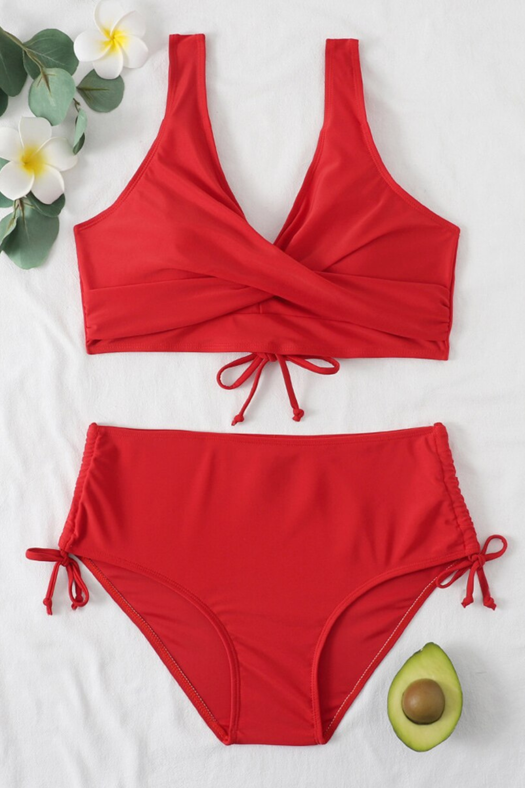 Bikini | Einfarbig | 2-teilig | Sportlich | Breite Träger | Verstellbar-Rot-S-Luzern Mode