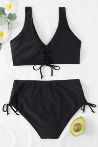 Bikini | Einfarbig | 2-teilig | Sportlich | Breite Träger | Verstellbar-Schwarz-S-Luzern Mode