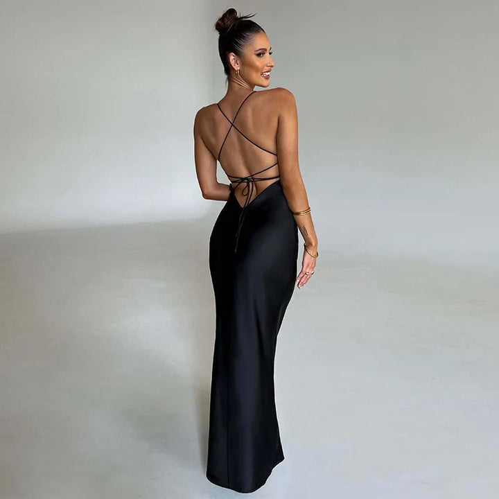 Maxi Kleid | Enganliegend | Seitenschlitz | Ärmlos | Einfarbig | Metallic-Look-Luzern Mode