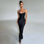Maxi Kleid | Enganliegend | Seitenschlitz | Ärmlos | Einfarbig | Metallic-Look-Schwarz-S-Luzern Mode