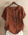 Einfache Damen T-Shirt | Kurze Ärmel | Rundhals | Baumwolle | Leinen-Braun-S-Luzern Mode