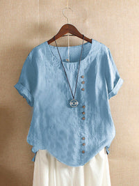 Einfache Damen T-Shirt | Kurze Ärmel | Rundhals | Baumwolle | Leinen-Himmelblau-S-Luzern Mode