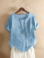 Einfache Damen T-Shirt | Kurze Ärmel | Rundhals | Baumwolle | Leinen-Himmelblau-S-Luzern Mode