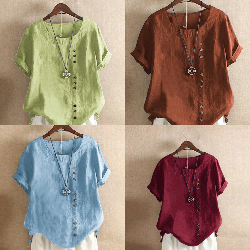 Einfache Damen T-Shirt | Kurze Ärmel | Rundhals | Baumwolle | Leinen-Luzern Mode