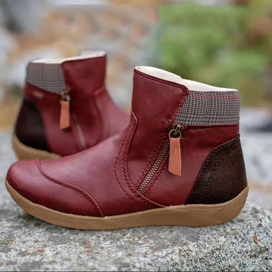 Damen Stiefeletten mit Reißverschluss und Komfortsohle-Bordeauxrot-35-Luzern Mode