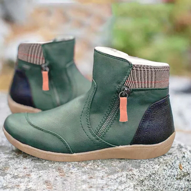 Damen Stiefeletten mit Reißverschluss und Komfortsohle-Grün-35-Luzern Mode