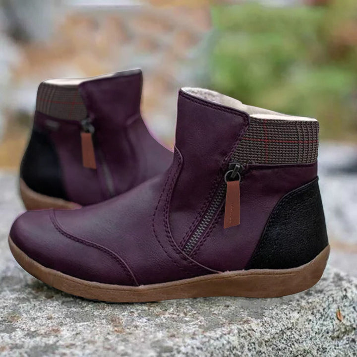 Damen Stiefeletten mit Reißverschluss und Komfortsohle-Lila-35-Luzern Mode