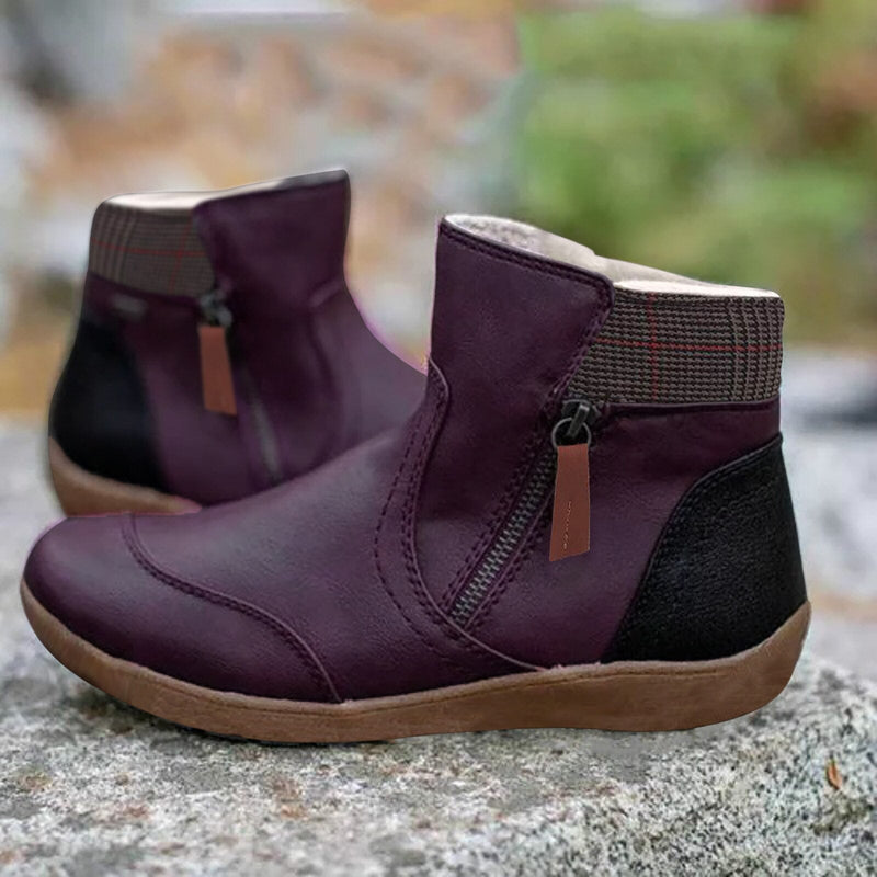 Damen Stiefeletten mit Reißverschluss und Komfortsohle-Lila-35-Luzern Mode