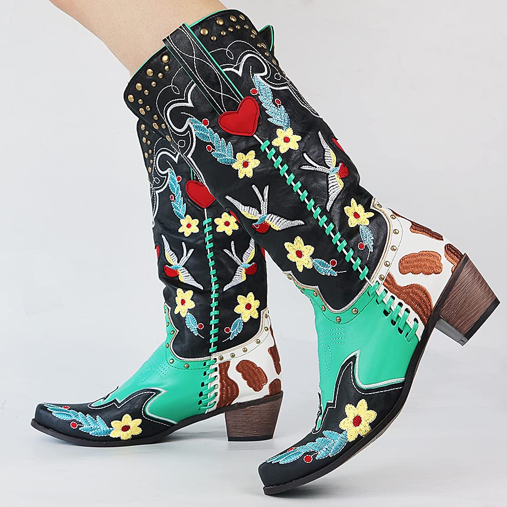 Bestickte Cowboystiefel Damen mit Blumenmuster Vintage-Luzern Mode