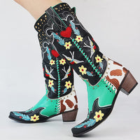Bestickte Cowboystiefel Damen mit Blumenmuster Vintage-Luzern Mode