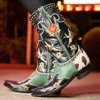 Bestickte Cowboystiefel Damen mit Blumenmuster Vintage-Luzern Mode