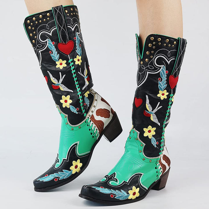 Bestickte Cowboystiefel Damen mit Blumenmuster Vintage-Luzern Mode