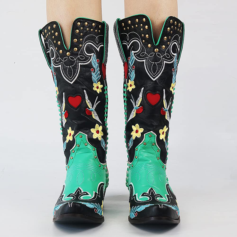 Bestickte Cowboystiefel Damen mit Blumenmuster Vintage-Luzern Mode
