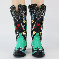 Bestickte Cowboystiefel Damen mit Blumenmuster Vintage-Luzern Mode