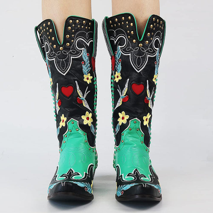 Bestickte Cowboystiefel Damen mit Blumenmuster Vintage-Luzern Mode