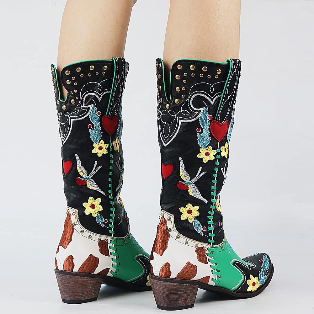 Bestickte Cowboystiefel Damen mit Blumenmuster Vintage-Luzern Mode