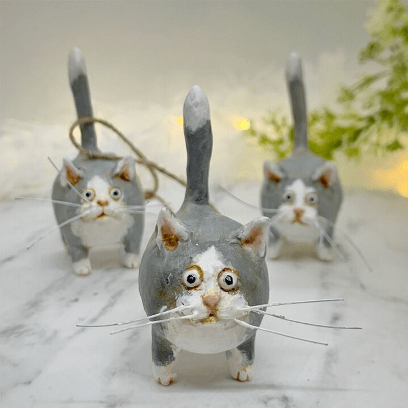 Weihnachtsornament | Katze Einzigartig Handgemacht Fröhlich Katzenliebhaber-Grau-Luzern Mode