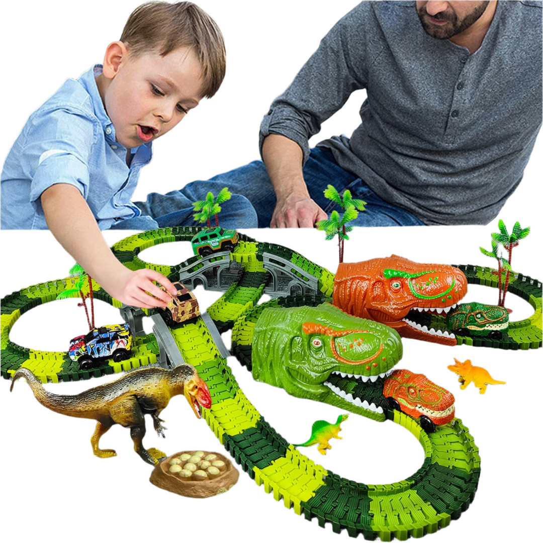 Dino Eisenbahnset | Interaktiv | Bauen | BPA-frei | Sicher | Lehrreich-Set 1: 168 Stücke Zugset + 1 Dino + 1 Zugauto-Luzern Mode
