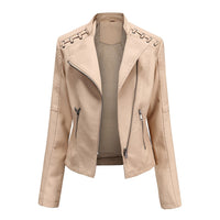 Hochwertige Damen Lederjacke mit Reißverschluss-Details-Beige-S-Luzern Mode