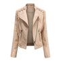 Hochwertige Damen Lederjacke mit Reißverschluss-Details-Beige-S-Luzern Mode
