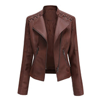 Hochwertige Damen Lederjacke mit Reißverschluss-Details-Braun-S-Luzern Mode