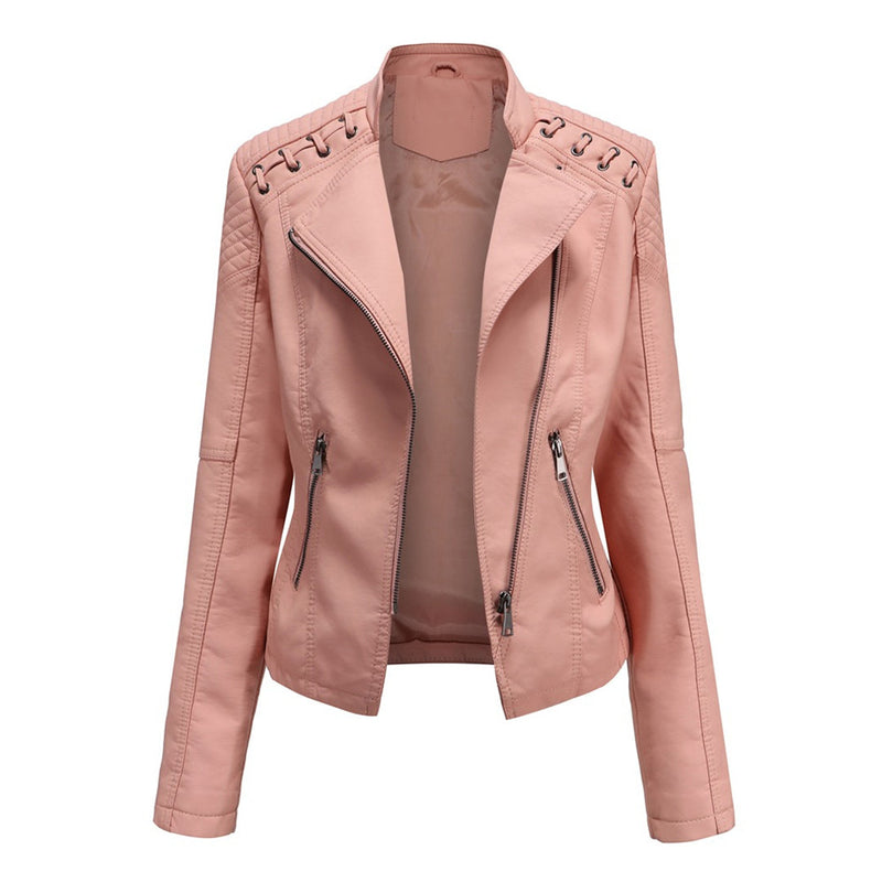 Hochwertige Damen Lederjacke mit Reißverschluss-Details-Rosa-S-Luzern Mode