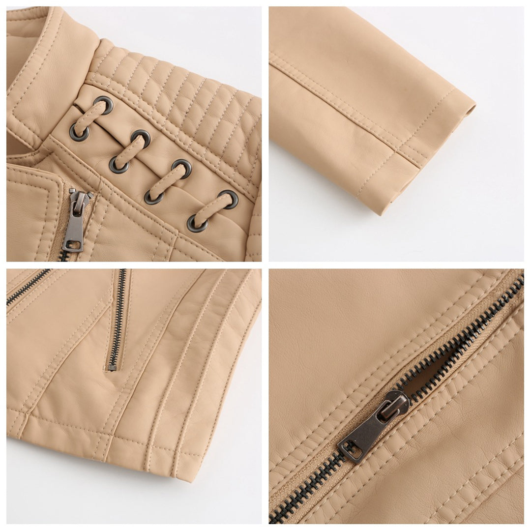 Hochwertige Damen Lederjacke mit Reißverschluss-Details-Luzern Mode