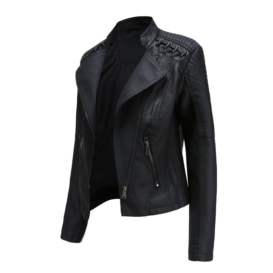 Hochwertige Damen Lederjacke mit Reißverschluss-Details-Luzern Mode