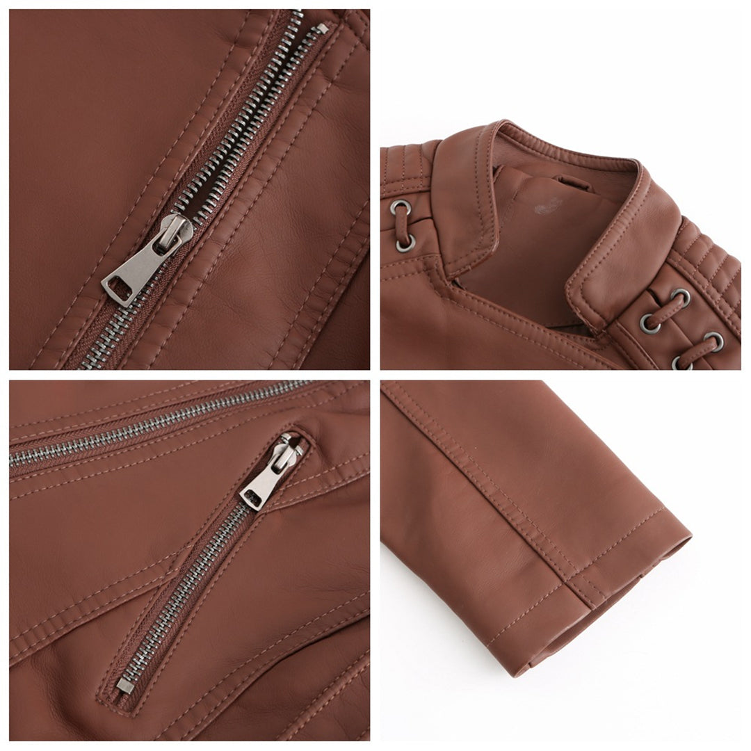 Hochwertige Damen Lederjacke mit Reißverschluss-Details-Luzern Mode