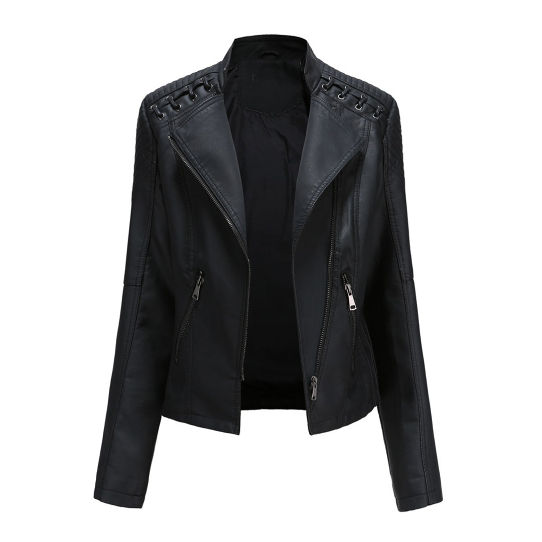 Hochwertige Damen Lederjacke mit Reißverschluss-Details-Schwarz-S-Luzern Mode