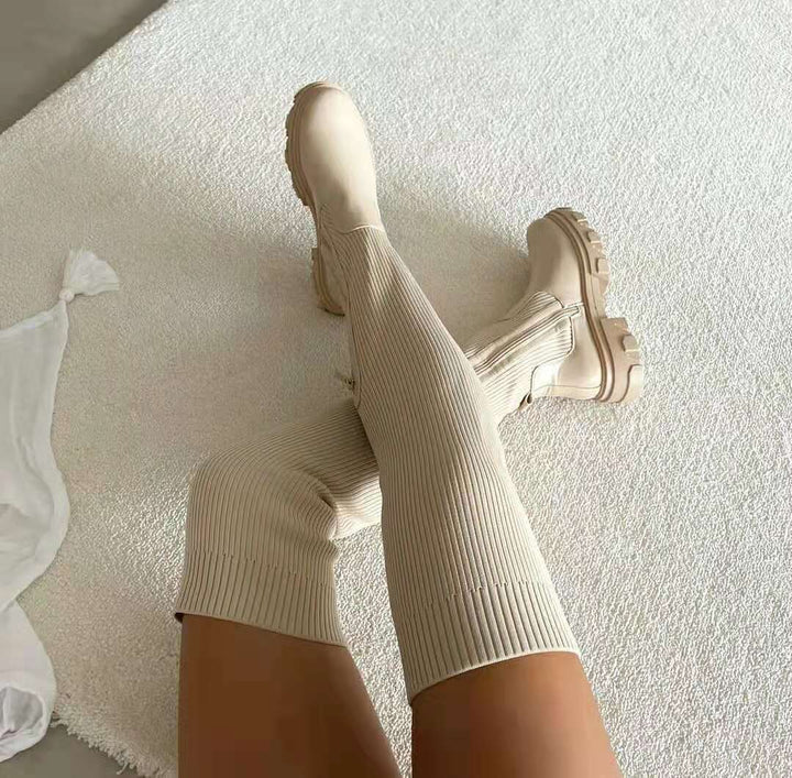 Damen Kniehohe Stiefel mit Blockabsatz und Reißverschluss-Luzern Mode