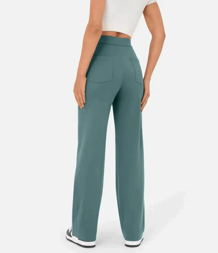 Damenhose | Hohe Taille | Elastisch | Reguläre Passform | Unifarben | Knöpfe-Luzern Mode
